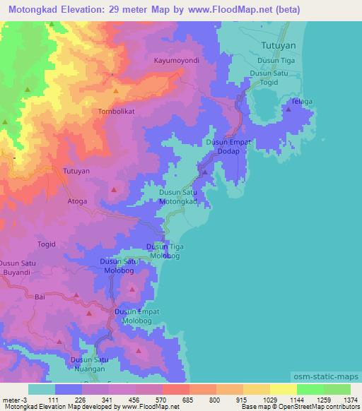 Motongkad,Indonesia Elevation Map