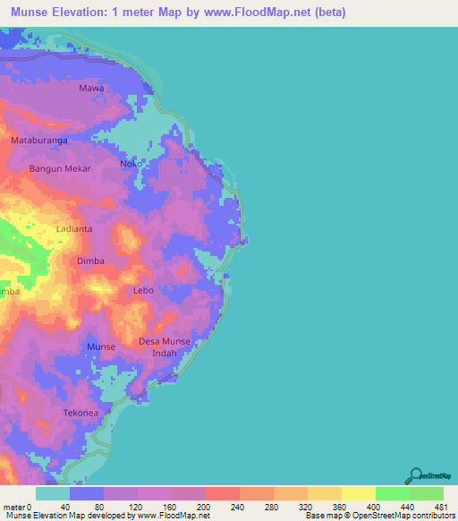 Munse,Indonesia Elevation Map