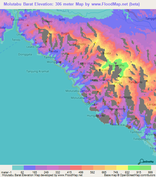 Molutabu Barat,Indonesia Elevation Map