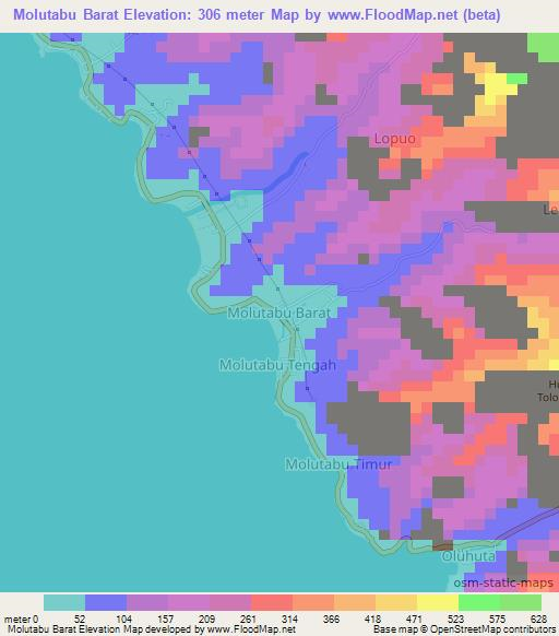 Molutabu Barat,Indonesia Elevation Map