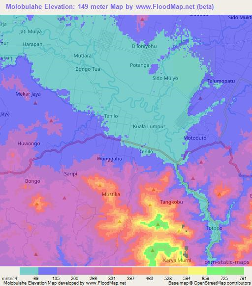 Molobulahe,Indonesia Elevation Map