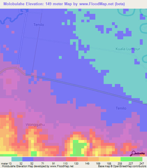 Molobulahe,Indonesia Elevation Map