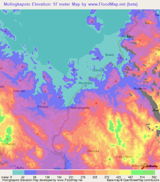 Molingkapoto,Indonesia Elevation Map