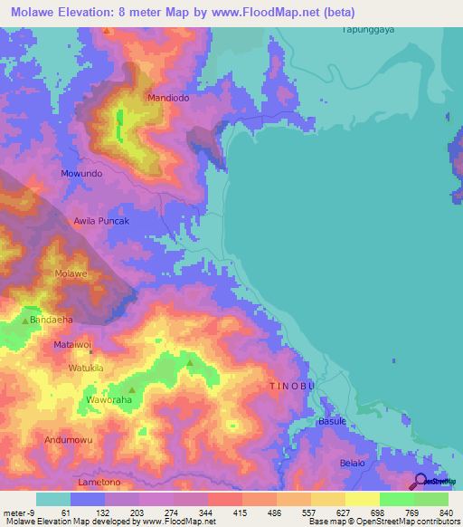 Molawe,Indonesia Elevation Map