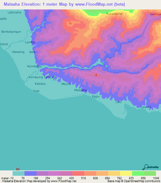 Malaaha,Indonesia Elevation Map