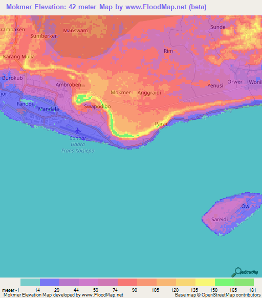 Mokmer,Indonesia Elevation Map