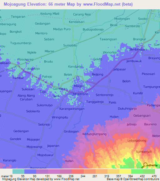 Mojoagung,Indonesia Elevation Map