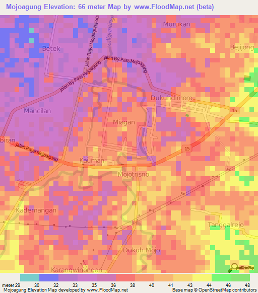 Mojoagung,Indonesia Elevation Map