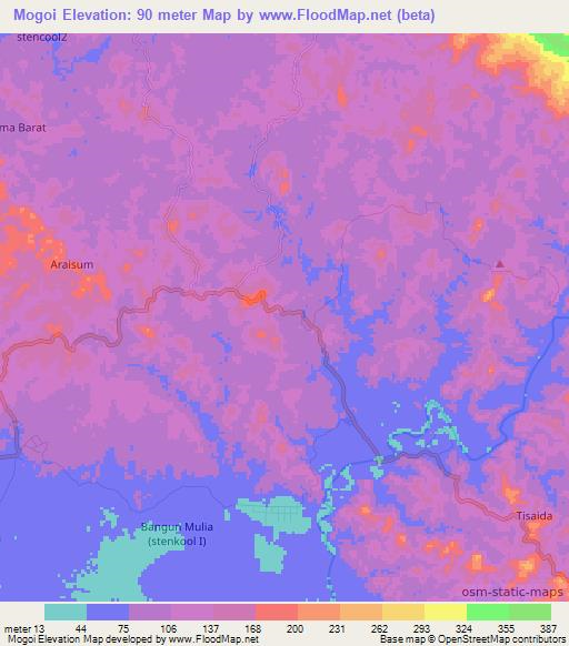 Mogoi,Indonesia Elevation Map