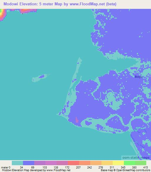 Modowi,Indonesia Elevation Map