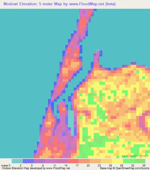 Modowi,Indonesia Elevation Map