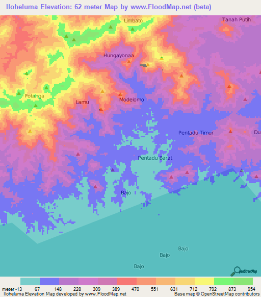 Iloheluma,Indonesia Elevation Map