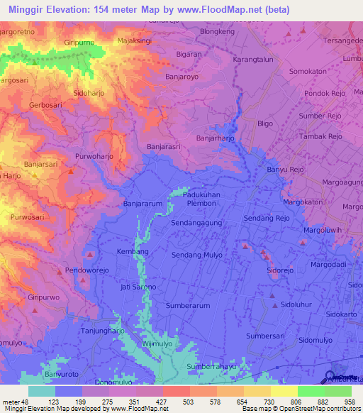 Minggir,Indonesia Elevation Map