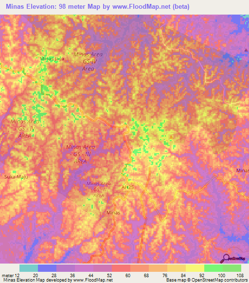 Minas,Indonesia Elevation Map