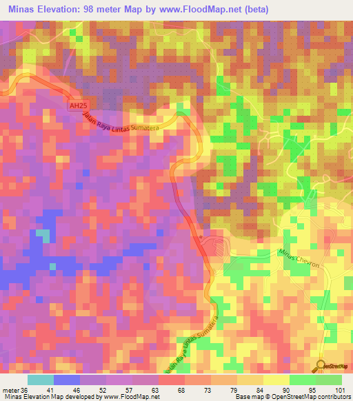 Minas,Indonesia Elevation Map