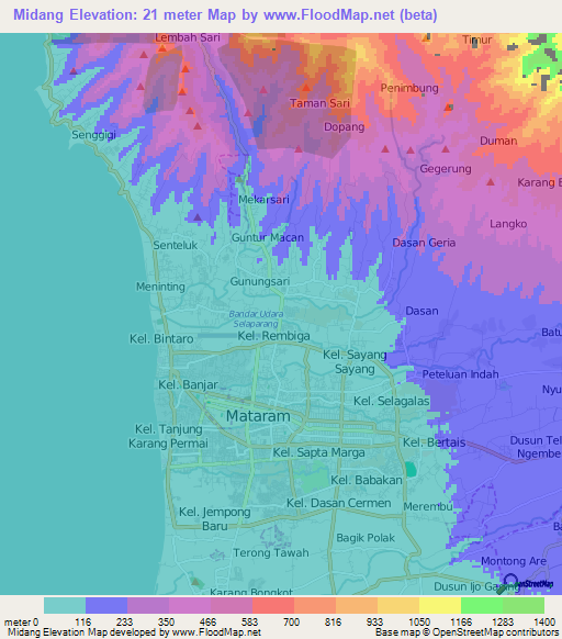 Midang,Indonesia Elevation Map