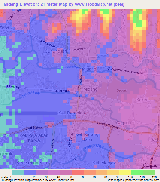 Midang,Indonesia Elevation Map