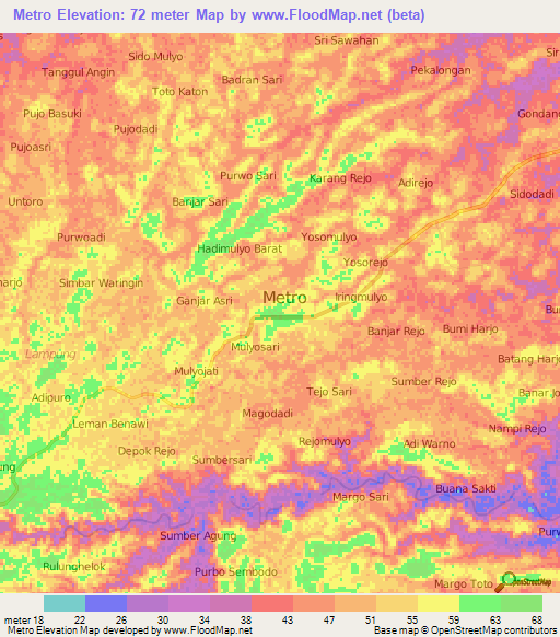 Metro,Indonesia Elevation Map