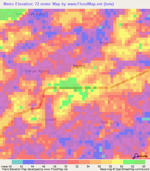 Metro,Indonesia Elevation Map