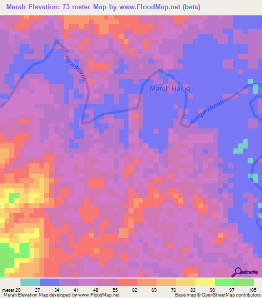 Merah,Indonesia Elevation Map