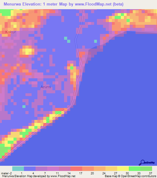 Menurwa,Indonesia Elevation Map