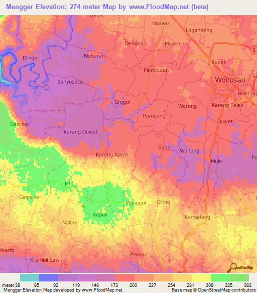 Mengger,Indonesia Elevation Map