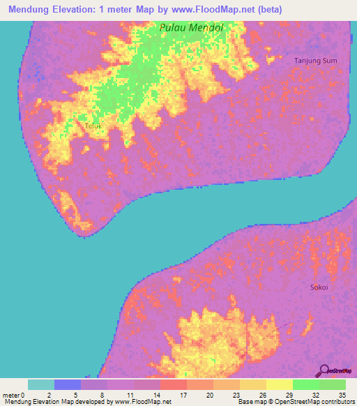 Mendung,Indonesia Elevation Map