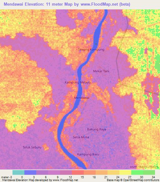 Mendawai,Indonesia Elevation Map