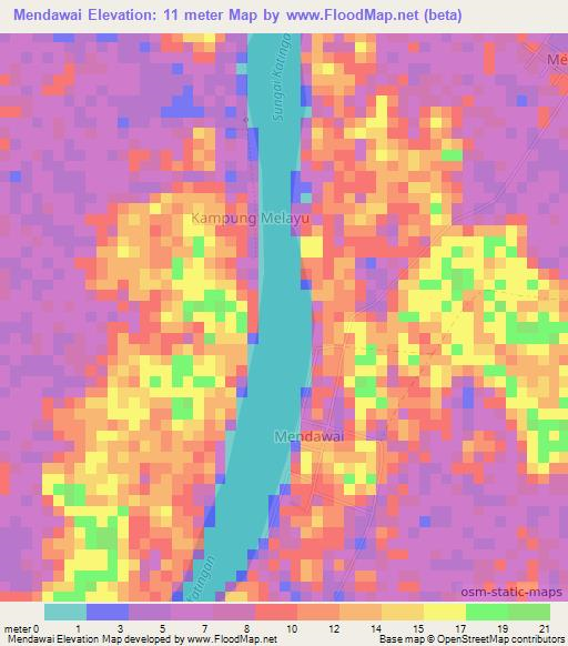 Mendawai,Indonesia Elevation Map