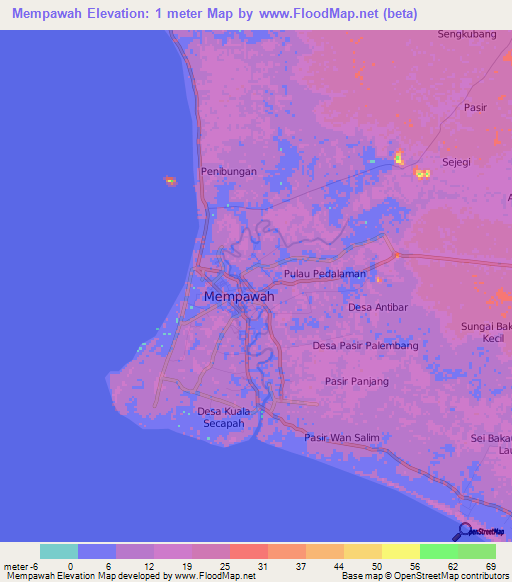 Mempawah,Indonesia Elevation Map