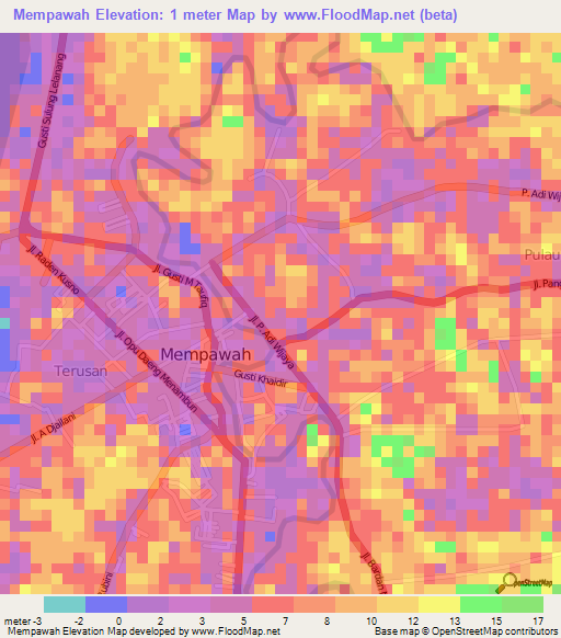 Mempawah,Indonesia Elevation Map