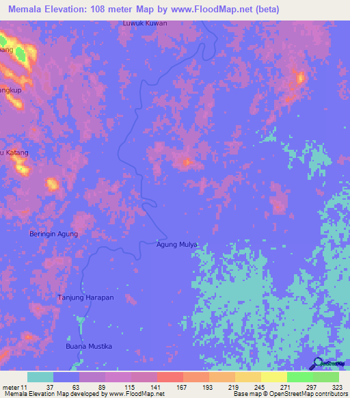 Memala,Indonesia Elevation Map