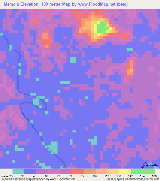 Memala,Indonesia Elevation Map