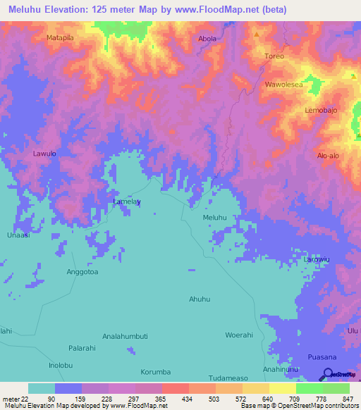 Meluhu,Indonesia Elevation Map