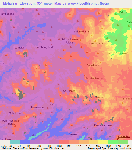 Mehalaan,Indonesia Elevation Map