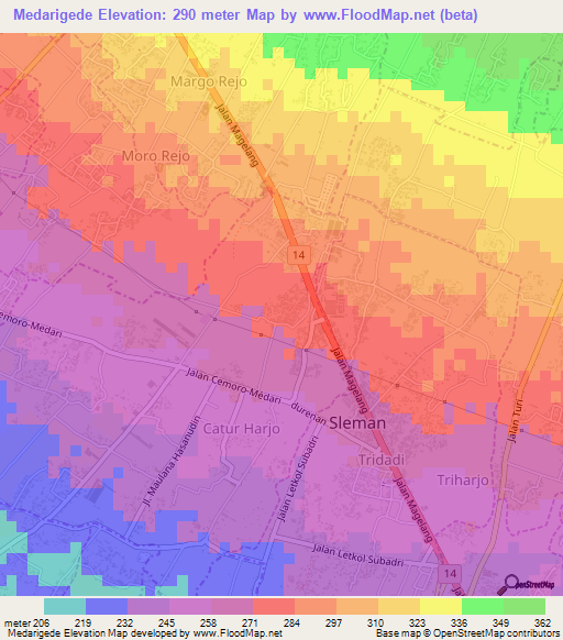 Medarigede,Indonesia Elevation Map