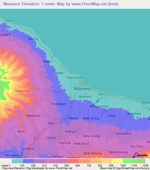 Maumere,Indonesia Elevation Map