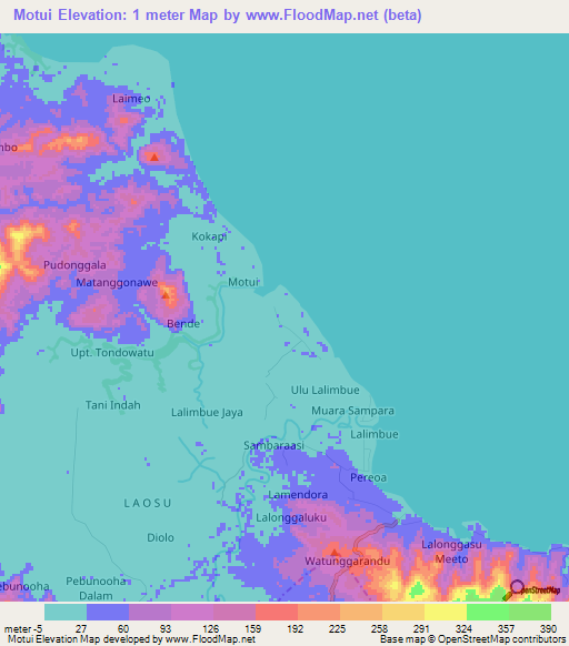 Motui,Indonesia Elevation Map