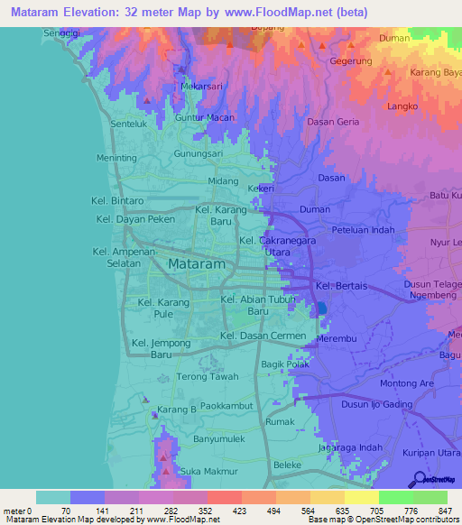 Mataram,Indonesia Elevation Map