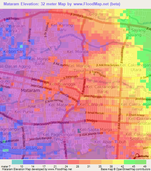 Mataram,Indonesia Elevation Map