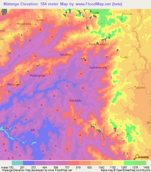 Matanga,Indonesia Elevation Map