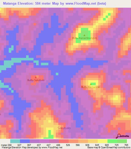 Matanga,Indonesia Elevation Map