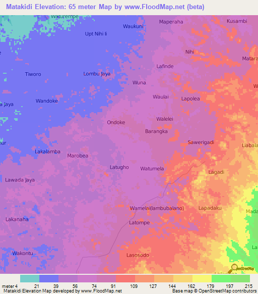 Matakidi,Indonesia Elevation Map