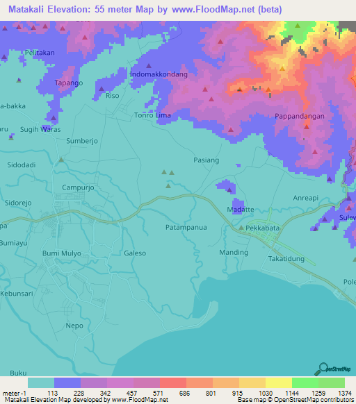 Matakali,Indonesia Elevation Map