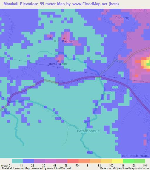 Matakali,Indonesia Elevation Map