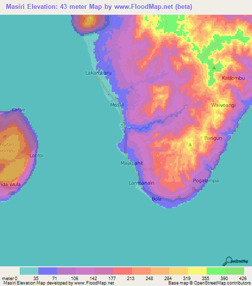 Masiri,Indonesia Elevation Map