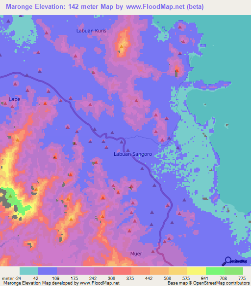 Maronge,Indonesia Elevation Map