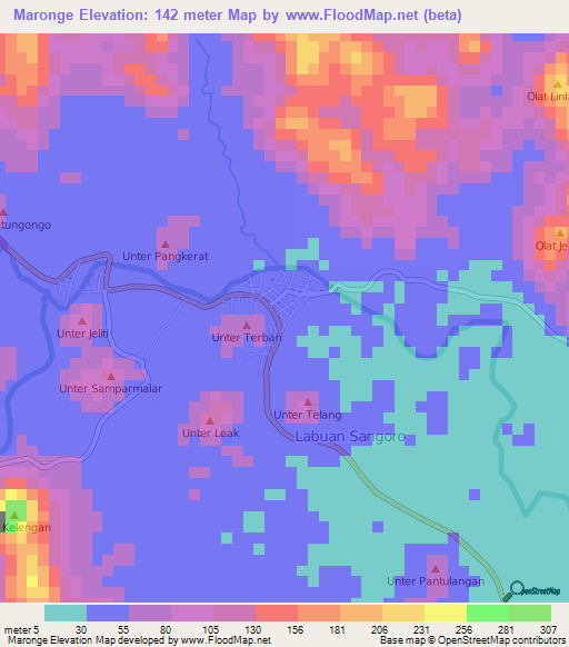 Maronge,Indonesia Elevation Map