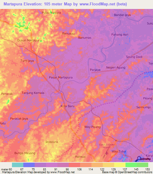 Martapura,Indonesia Elevation Map