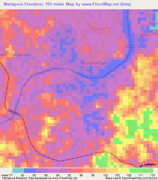 Martapura,Indonesia Elevation Map